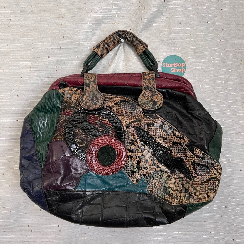 Samir vintage patchwork leather clutch with handle